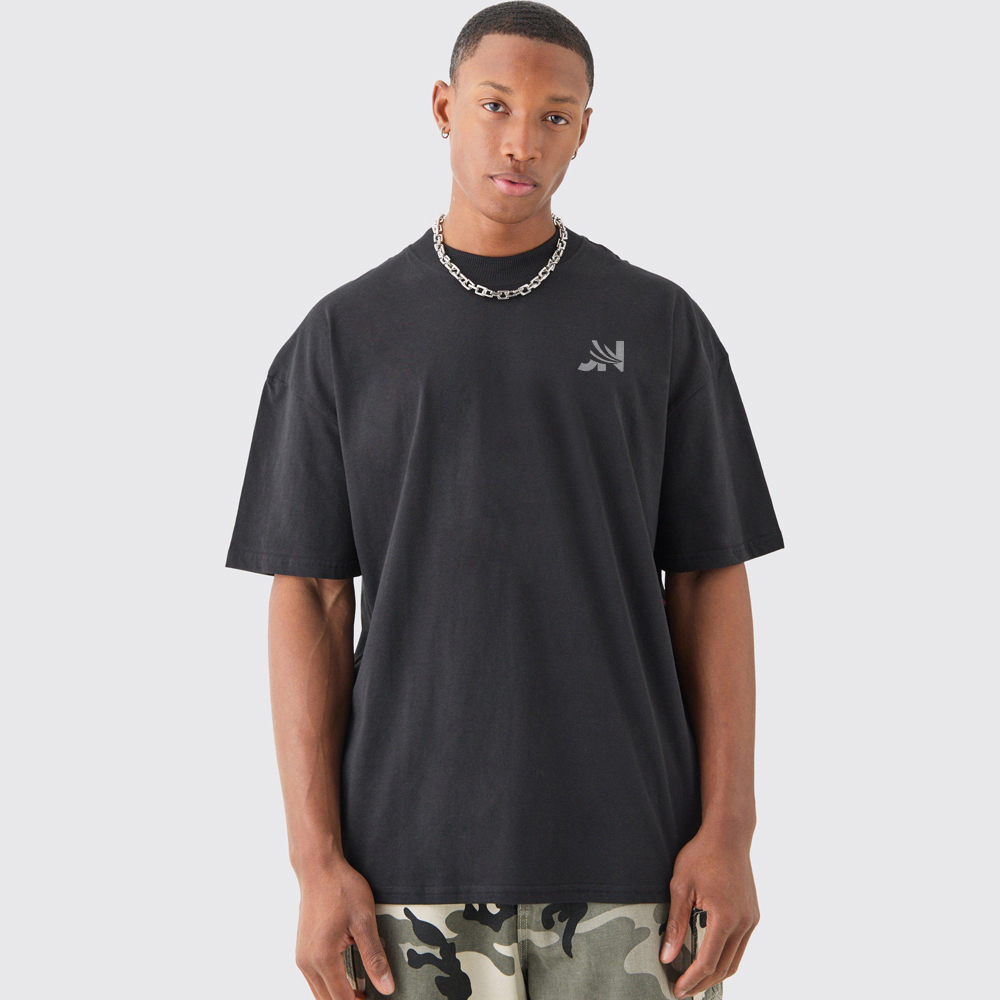 Oversized Extended Neck Over The Seam Gothic Back Print T-shirt