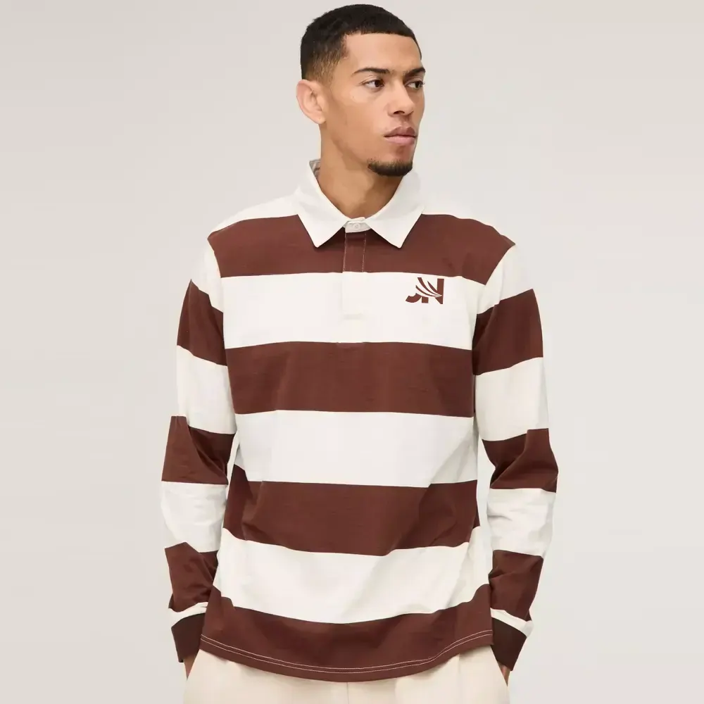 Regular Fit Stripe Long Sleeve Rugby Polo