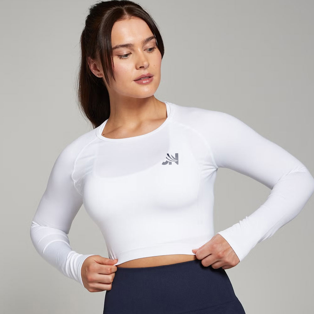 Seamless Long Sleeve Crop Top – White